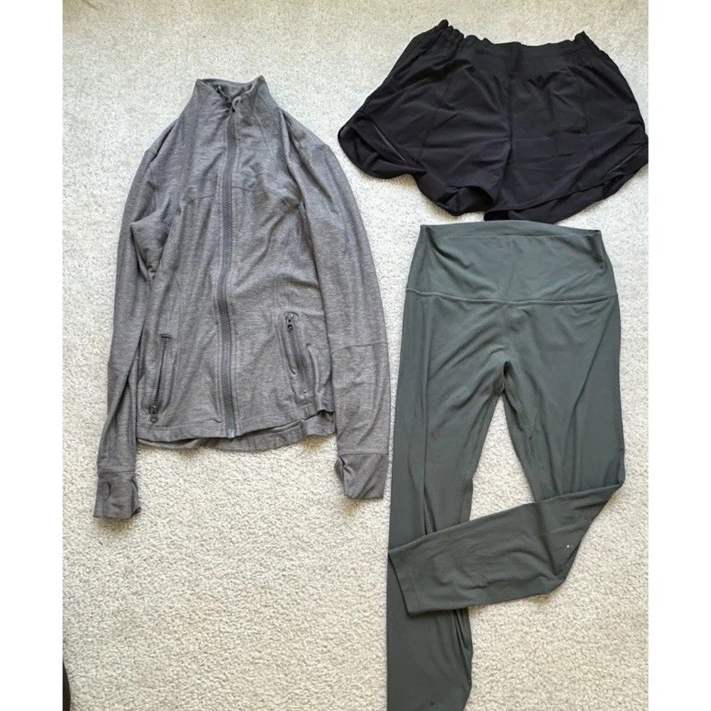 Lululemon Athletic Lot Size 10 Gray Define Jacket Black Shorts Green Leggings 25